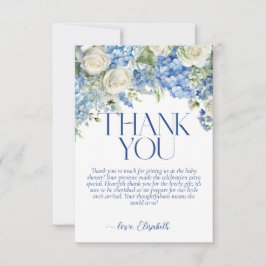 Blue Hydrangea Floral Baby shower Bedankt Card Kaart