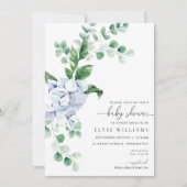Blue Hydrangea Floral Baby shower Invitation Kaart (Voorkant)