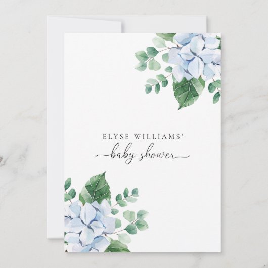 Blue Hydrangea Floral Baby shower Invitation Kaart (Achterkant)