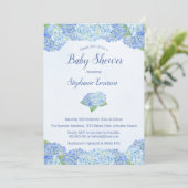 Blue Hydrangea Floral Baby Shower Invitations Kaart (Staand voorkant)