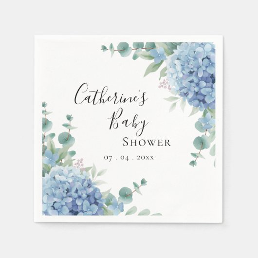 Blue Hydrangea Floral Baby Shower Servet (Voorkant)