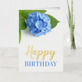 Blue Hydrangea Floral Birthday Gold Folie Wenskaart (Voorkant)