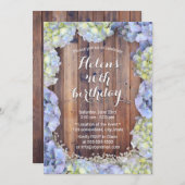 Blue Hydrangea  Floral Birthday Party Kaart (Voorkant / Achterkant)