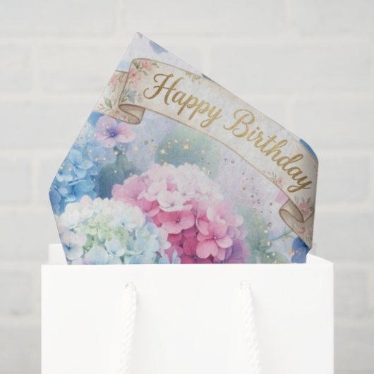 Blue Hydrangea Floral Birthday  Tissuepapier (Cadeauzakje)