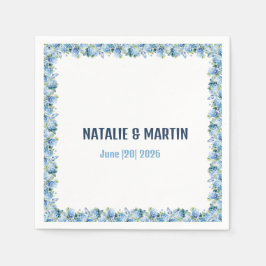 Blue Hydrangea Floral Border Wedding Personalized Servet
