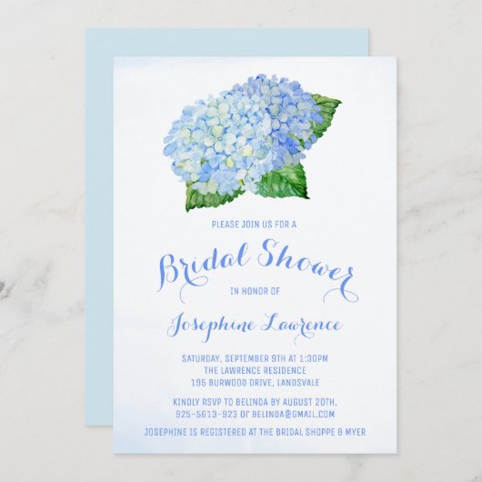 Blue Hydrangea Floral Bridal Shower Invitations Kaart (Voorkant / Achterkant)