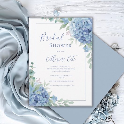 Blue Hydrangea Floral Bridal Shower Kaart