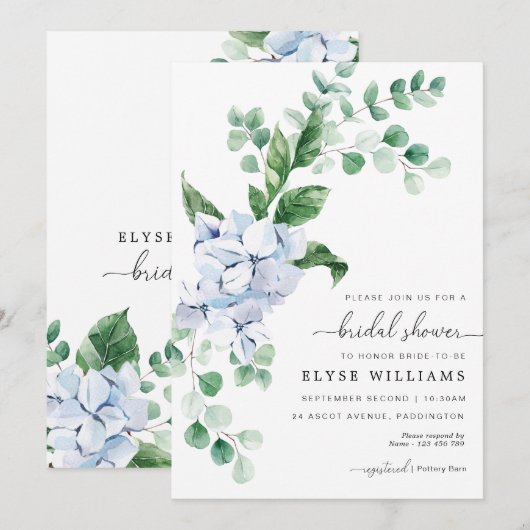 Blue Hydrangea Floral Bridal Shower Kaart (Voorkant / Achterkant)