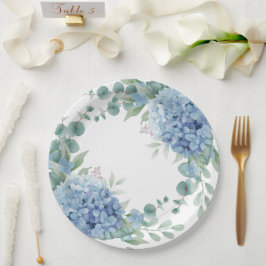 Blue Hydrangea Floral Bridal Shower Papieren Bordje