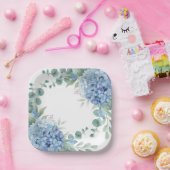 Blue Hydrangea Floral Bridal Shower Papieren Bordje (Feest)