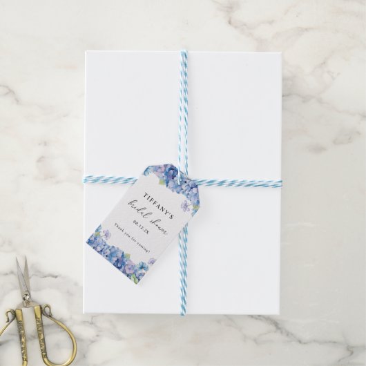 Blue Hydrangea Floral Bridal Shower Thank You Cadeaulabel (Met Touw)