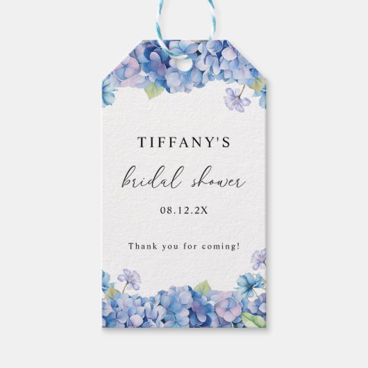 Blue Hydrangea Floral Bridal Shower Thank You Cadeaulabel (Voorkant)