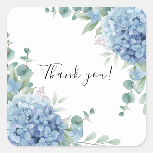 Blue Hydrangea Floral Bridal Shower Vierkante Sticker (Voorkant)