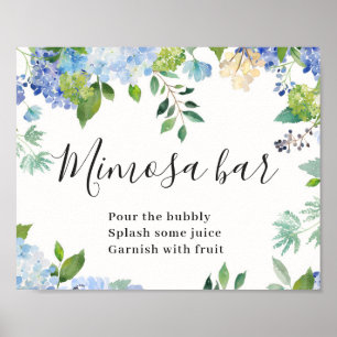 Blue Hydrangea Floral Chic Mimosa Bar Poster