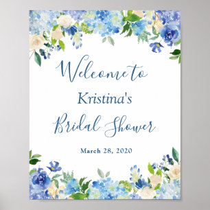 Blue Hydrangea Floral Chic Vrijgezellenfeest Sign. Poster