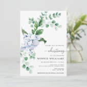Blue Hydrangea Floral Christening Invitation Kaart (Staand voorkant)
