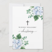 Blue Hydrangea Floral Christening Invitation Kaart (Achterkant)