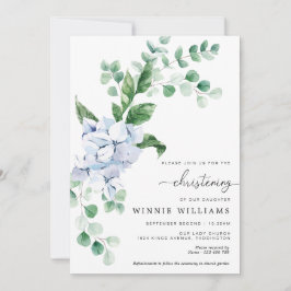 Blue Hydrangea Floral Christening Invitation Kaart