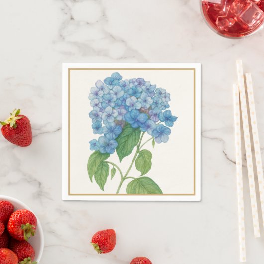 Blue Hydrangea Floral Cocktail Napkin | Elegant Servet (Insitu)