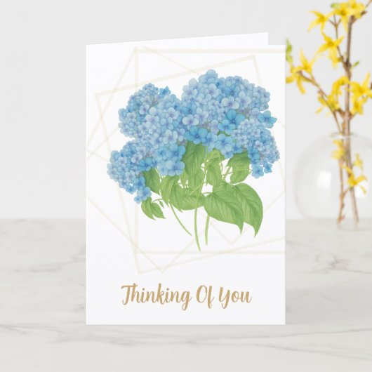 Blue Hydrangea Floral | Custom Thinking of You Car Kaart (Gele Bloem)