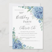 Blue Hydrangea Floral Elegant 50th Birthday Kaart (Voorkant)