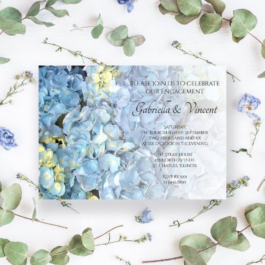 Blue Hydrangea Floral Engagement Party Kaart