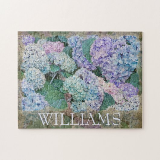 Blue Hydrangea Floral Familienaam Legpuzzel (Horizontaal)