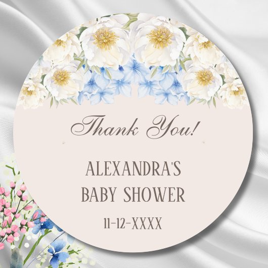Blue Hydrangea Floral Garden Baby shower Dank u Ronde Sticker