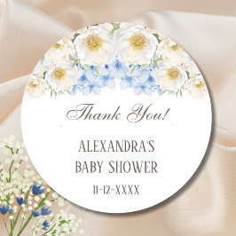 Blue Hydrangea Floral Garden Baby shower Dank u Ronde Sticker