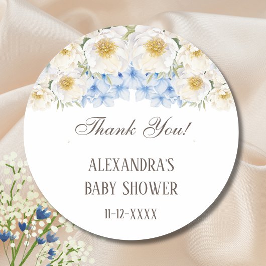 Blue Hydrangea Floral Garden Baby shower Dank u Ronde Sticker