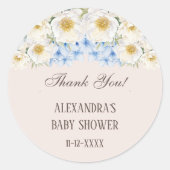 Blue Hydrangea Floral Garden Baby shower Dank u Ronde Sticker (Voorkant)