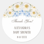 Blue Hydrangea Floral Garden Baby shower Dank u Ronde Sticker (Voorkant)