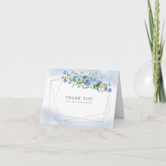 Blue Hydrangea Floral Gold Lijst Dank u kaart (Voorkant)