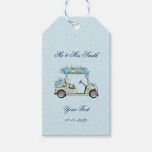 Blue Hydrangea Floral Golf Cart Wedding Favor Tags