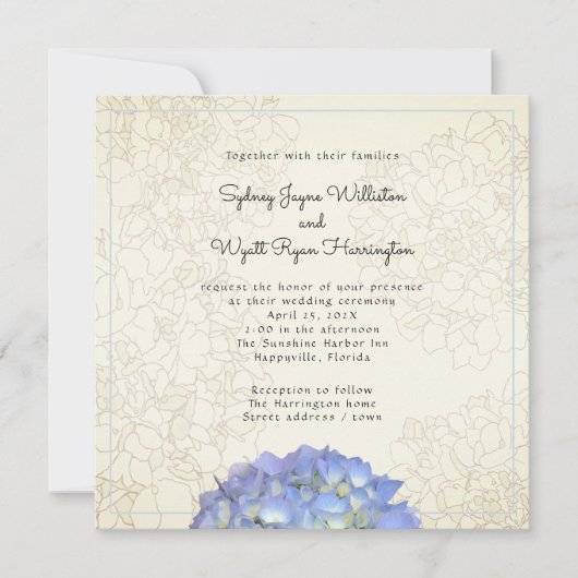 Blue Hydrangea Floral Graphic Sepia Square Kaart (Voorkant)