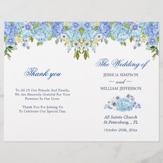 Blue Hydrangea Floral Greenery Folded Wedding (Voorkant)