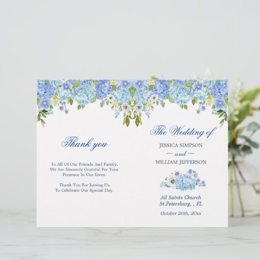 Blue Hydrangea Floral Greenery Folded Wedding (Staand voorkant)