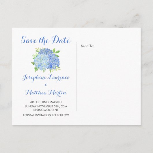 Blue Hydrangea Floral Greenery Save the Date Aankondigingskaart (Achterkant)