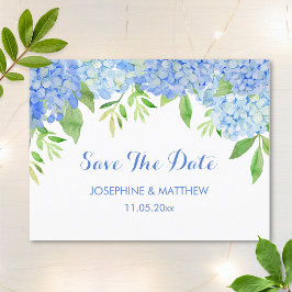 Blue Hydrangea Floral Greenery Save the Date Aankondigingskaart