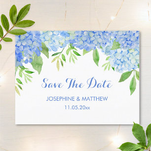 Blue Hydrangea Floral Greenery Save the Date Aankondigingskaart