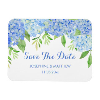 Blue Hydrangea Floral Greenery Save the Date Magneet