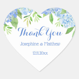 Blue Hydrangea Floral Greenery Wedding Bedankt Hart Sticker