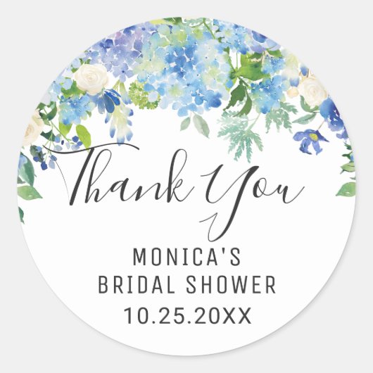 Blue Hydrangea Floral Greenery Wedding Bedankt Ronde Sticker (Voorkant)