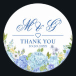 Blue Hydrangea Floral Greenery Wedding Bedankt Ronde Sticker<br><div class="desc">Dit ontwerp van hoge kwaliteit is eenvoudig aan te passen aan uw trouwkleuren,  stijlen en thema. Voor verdere aanpassing,  te klikken gelieve de "pas verder"verbinding aan en ons ontwerphulpmiddel te gebruiken om deze sjabloon te wijzigen. Neem contact met me op als je hulp of overeenkomende objecten nodig hebt.</div>