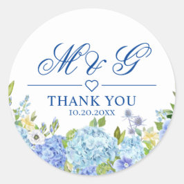 Blue Hydrangea Floral Greenery Wedding Bedankt Ronde Sticker