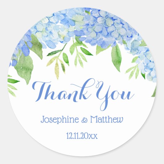 Blue Hydrangea Floral Greenery Wedding Bedankt Ronde Sticker (Voorkant)