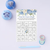 Blue Hydrangea Floral Guest Bingo Baby shower Game Flyer (Enkel)
