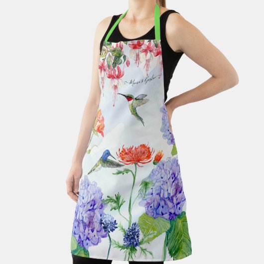 Blue Hydrangea Floral Hummingbird Mimis Garden Art Schort (Insitu)
