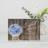 Blue Hydrangea Floral Jar Barn Wood Vrijgezellenfe Kaart (Staand voorkant)