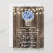 Blue Hydrangea Floral Jar Rustic Barn Wood Wedding Kaart (Voorkant)